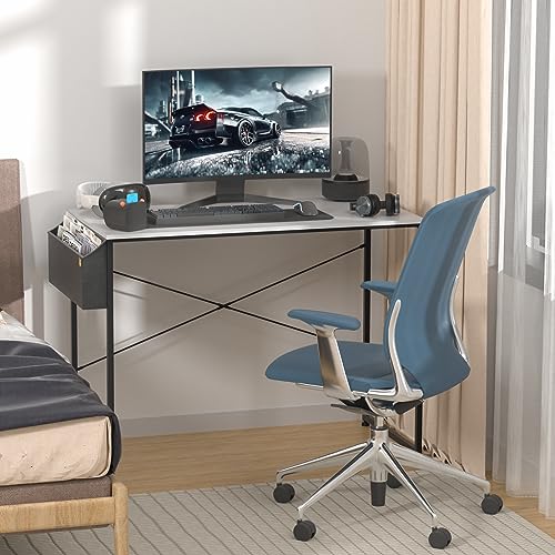 MoNiBloom Computer Desk 40 Inches with A Storage Bag, Student Laptop Writing Desks for Samll Space Home Office, White