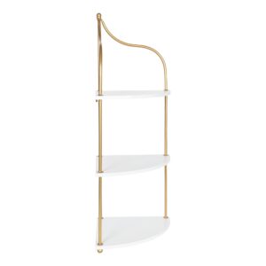 Kate and Laurel Walters Glam Wall Mounted Corner Shelf, 17 x 12 x 35, White and Gold, Decorative Three Tier Corner Wall Shelf for Storage and Display