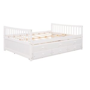 Harper & Bright Designs Full Size Daybed with Twin Size Trundle and 3 Storage Drawers, Wood Full Captain’s Bed with Trundle Bed, Full Platform Bed Great for Kids Guests Sleepovers (White)