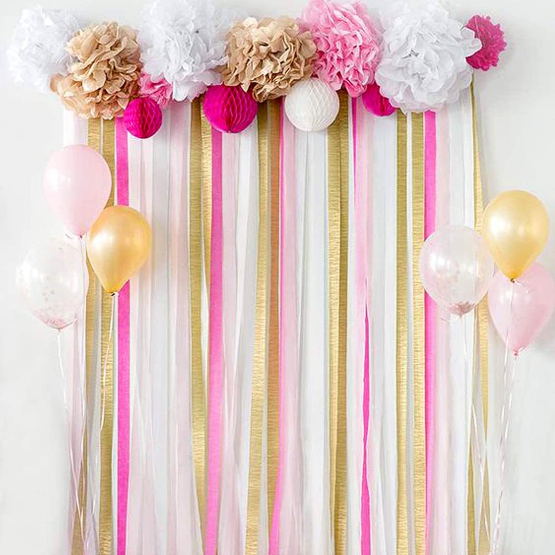 Streamers Bridal Shower Decorations,8 Rolls Rose Pink White Gold Crepe Paper Streamer for Bachelorette Party Wedding Shower Baby Shower Birthday Valentine's Day Decorations Party Supplies,82ft Long