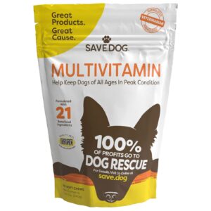 save.dog chewable dog multivitamin - dog vitamins and supplements – with amino acids and antioxidants to support immunity energy and wellness - dog supplement with a cause (60 chews)