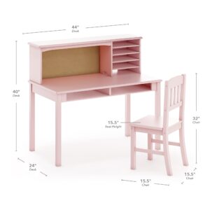 Guidecraft Kids Media Desk, Hutch and Chair Set - Pink: Student's Computer Desk with Storage Shelves and Corkboard, Kids Wooden Bedroom Furniture Set, Girls Study Desk