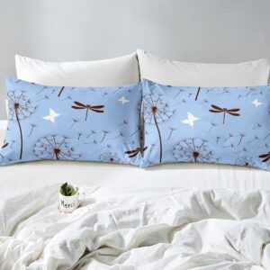 Erosebridal Dragonfly Gifts for Women,Dandelion Duvet Cover Butterfly Dragonflies Bedding Set for Lady Girls Flowers Comforter Cover Botanical Weed Bed Set Rustic Aesthetic Animal Room Decor Twin