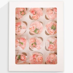 12 Cupcake Containers 20-Packs White Cupcake Box Cupcakes Carrier, 12 Cupcake Boxes with Window 13"x10"x3.5"（Auto-pop up）