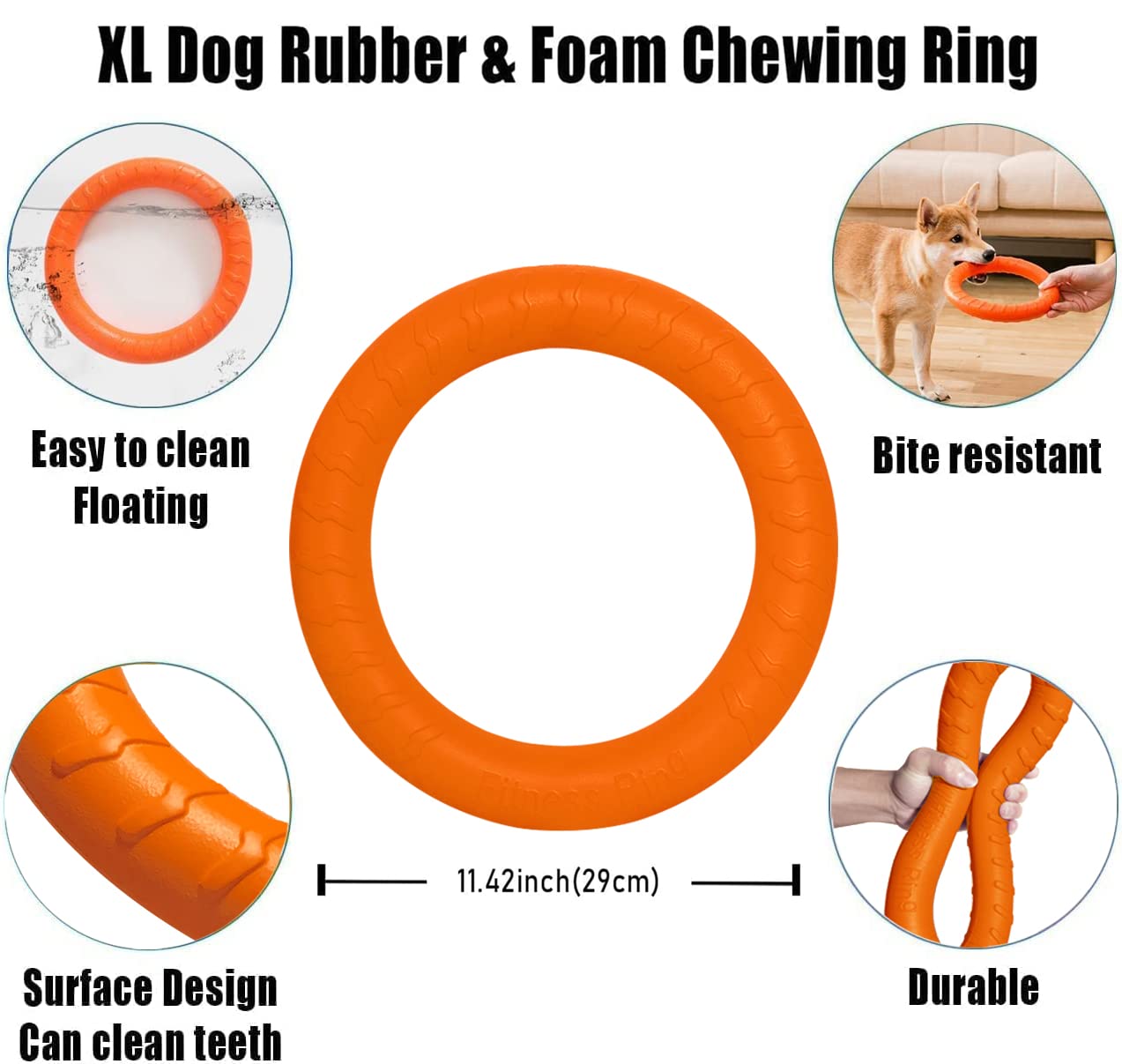 DLDER Dog Flying Disc Dog Chew Toy,Dog Toys for Aggressive Chewers Floating Dog Ring/Fetch Toys for Medium/Large Breeds Interactive Dog Pool Float Durable Toy for Training and Teeth Cleaning,28cm