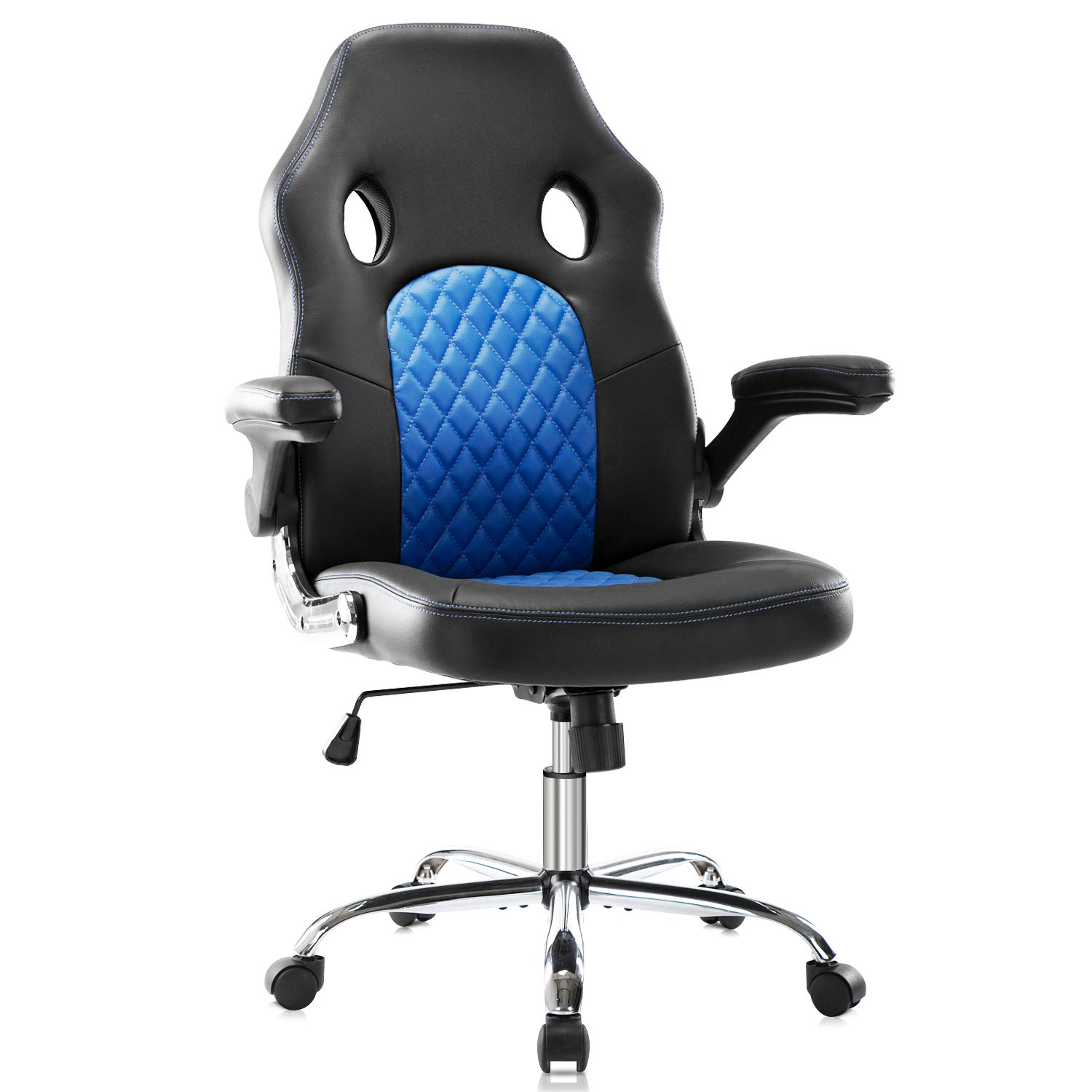 SMUG Gaming Chair Ergonomic Office Chair PU Leather Computer Chair High Back Desk Chair Adjustable Swivel Task Chair with Lumbar Support/Flip-up Armrests, Blue