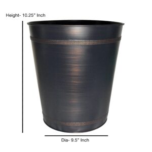 Small Round Metal Wastebasket- Beaded Recycle Trash Can 2.5 Gallon, Open top Garbage Container Bin for Bathrooms, Kitchen, Bedroom, Home Office - Durable Steel - Oil Rubbed Bronze Finish