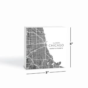 Minimalistic Chicago Map, JoyRide Home Decor Wood Block Sign, 5"x5" Freestanding, Shelf or Wall Displayed, Artist Designed Home Décor.