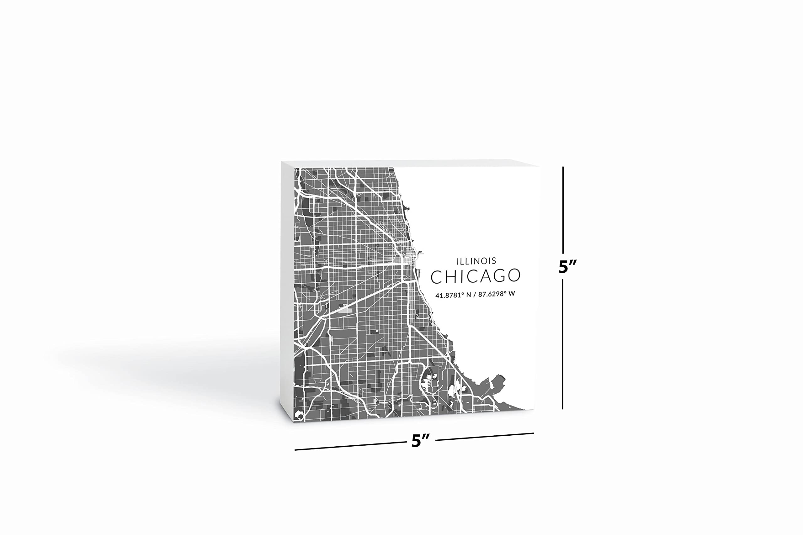 Minimalistic Chicago Map, JoyRide Home Decor Wood Block Sign, 5"x5" Freestanding, Shelf or Wall Displayed, Artist Designed Home Décor.