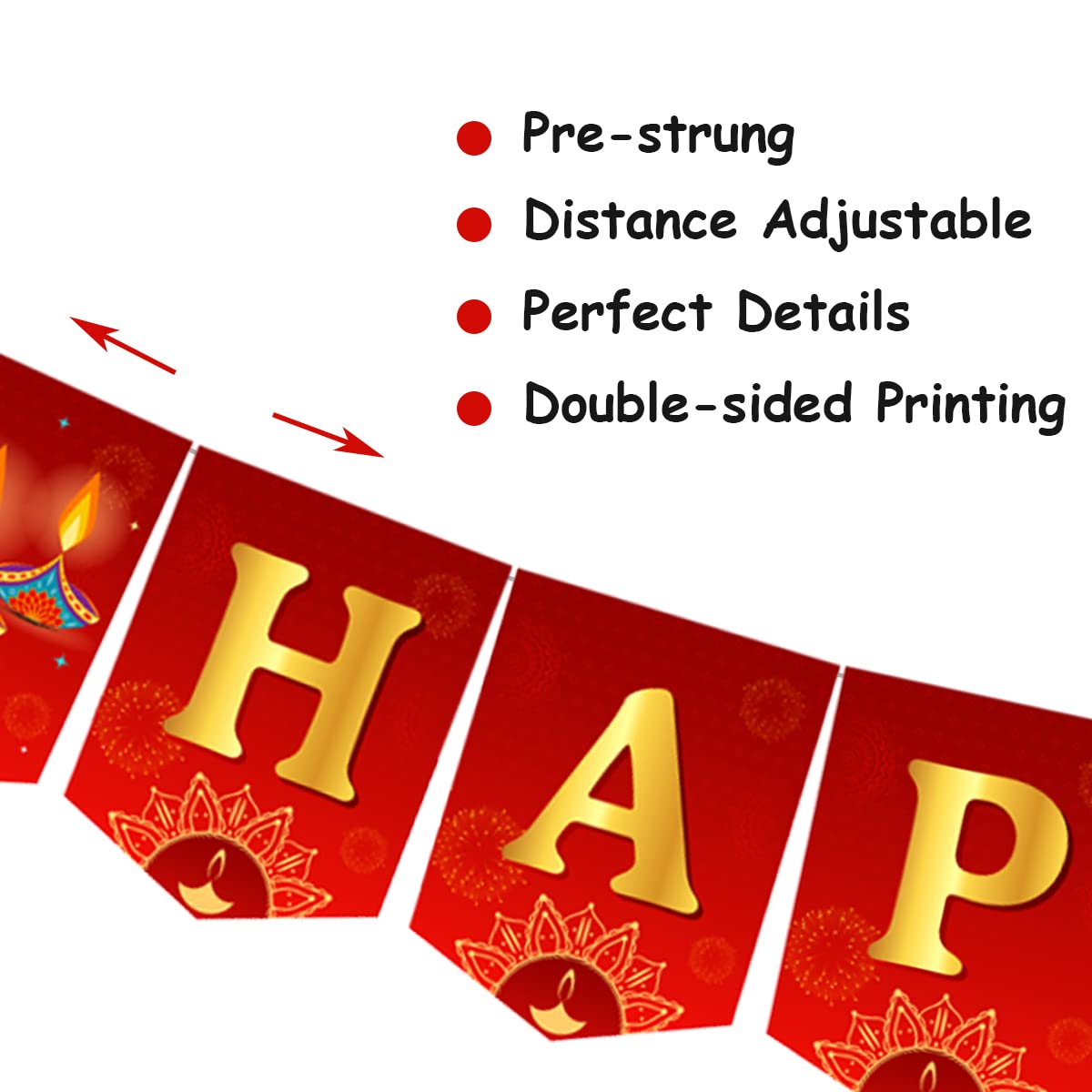 Happy Diwali Bunting Banner, Diwali Garland Decorations for Indian Festival of Lights Deepavali Themed Party Supplies