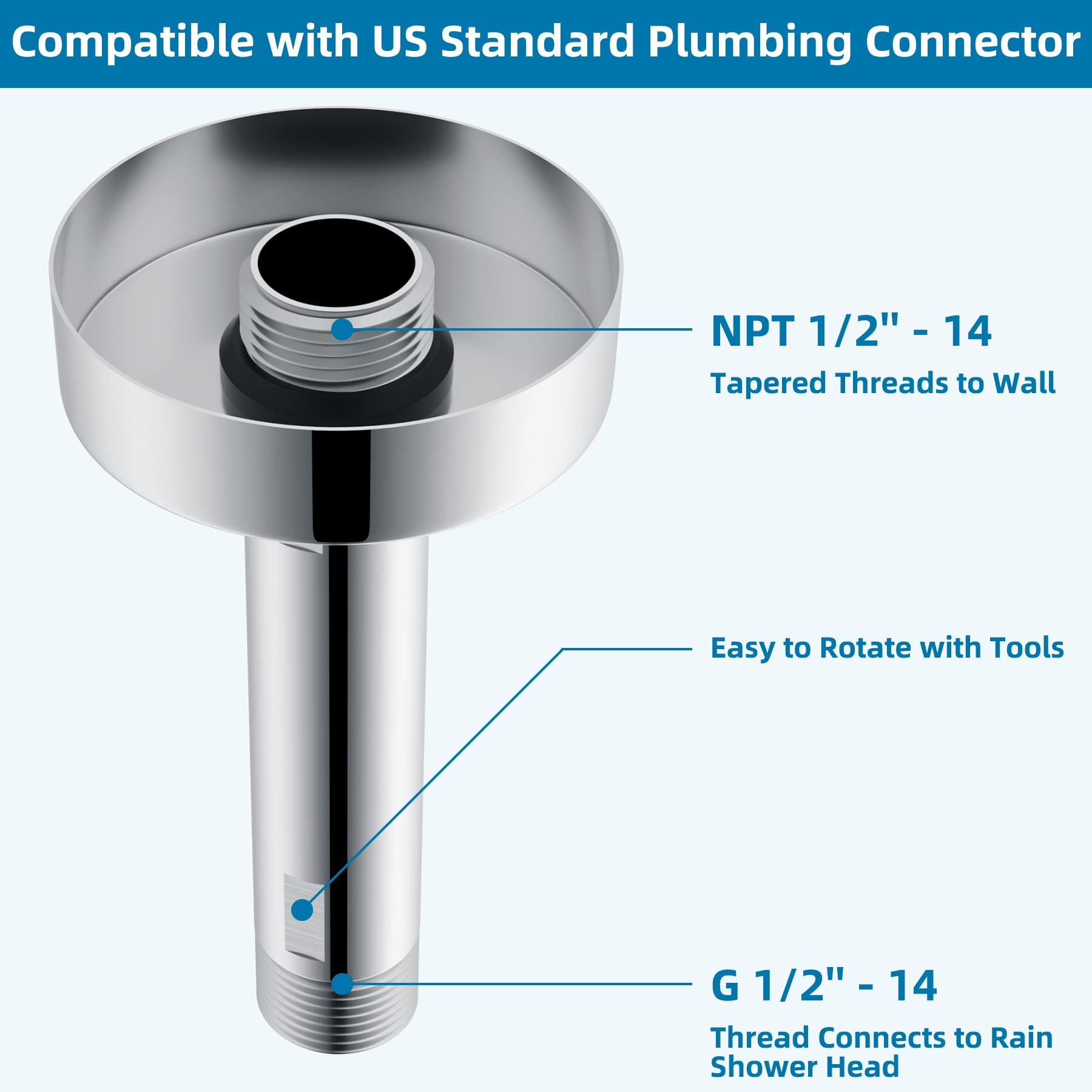 Hibbent All Metal Ceiling Mounted Shower Arm, 4 Inch Shower Head Extension Arm with Flange, Stainless Steel Straight Shower Arm For High Pressure Rain Shower Head, Shower Head Extender, Chrome