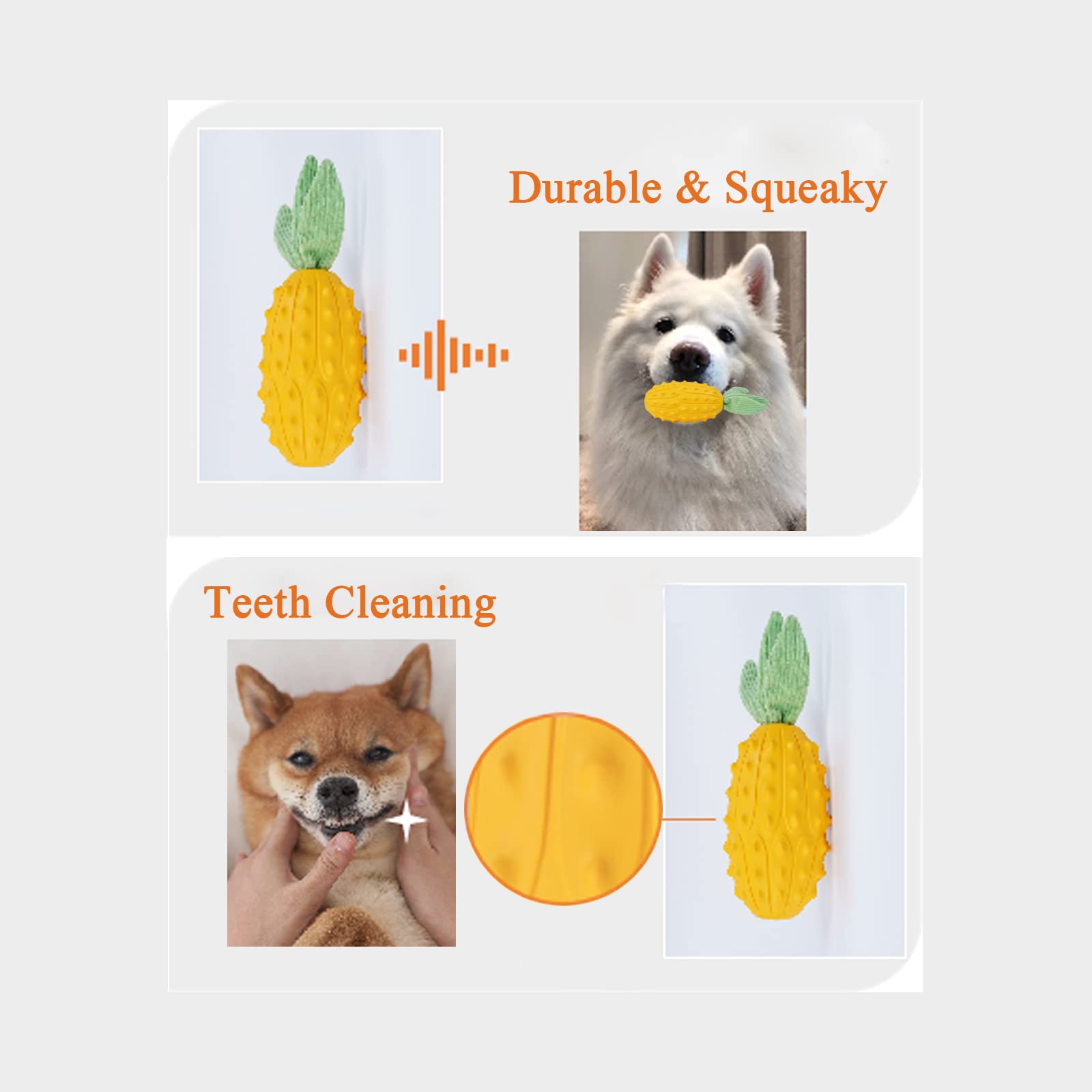 Potato Brothers-Durable Dog Chew Toys，Pet Squeaky Toys- Fetch Mate, for Middle-Large Sized Aggressive Chewers, Safe Natural Rubber, Teeth Cleaning(Kiwano-Shaped)