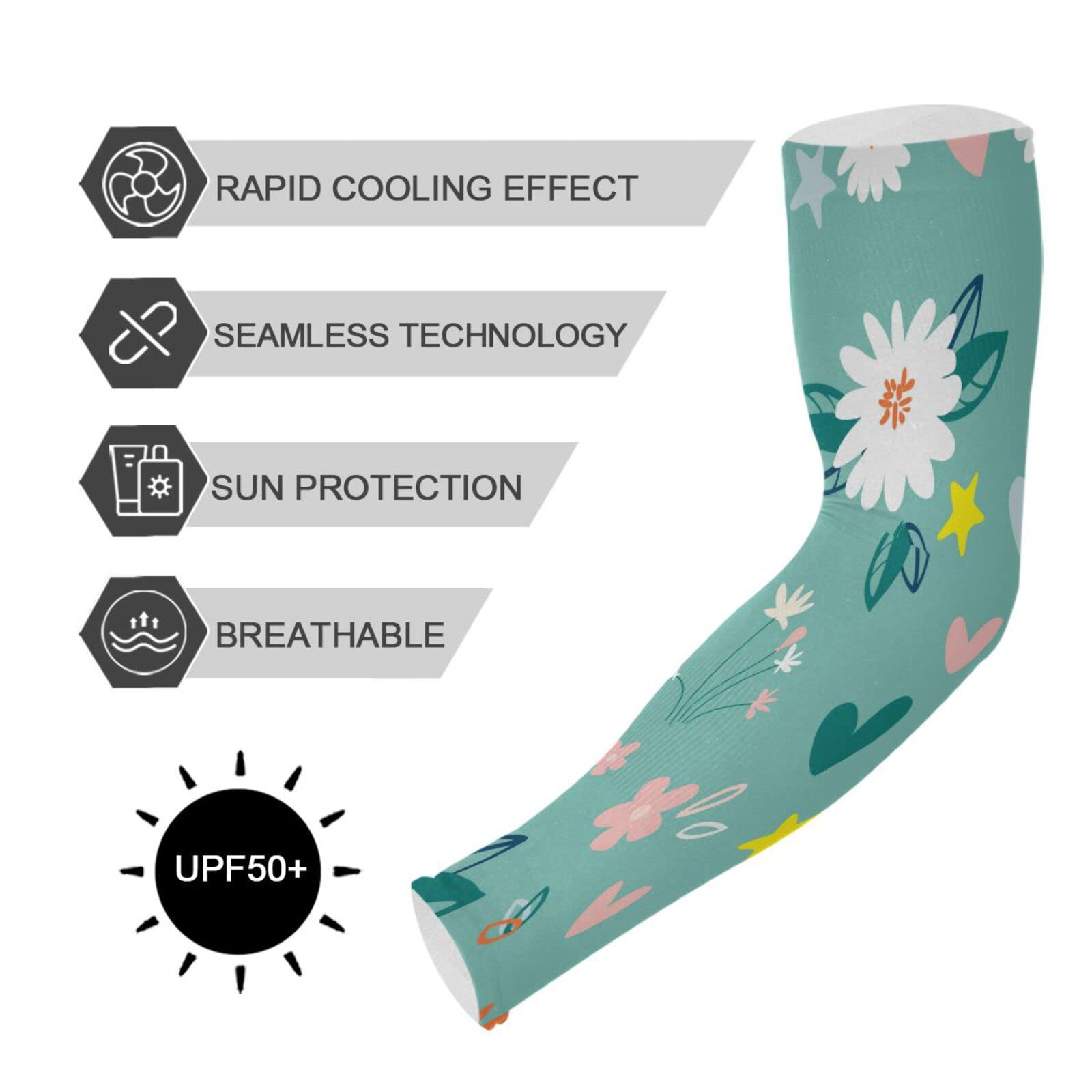 JUNZAN Gardening Arm Sleeves Sun Protection Cooling Sleeves for Women with Thumb Hole Garden Flower Plants Botanical Green Pattern