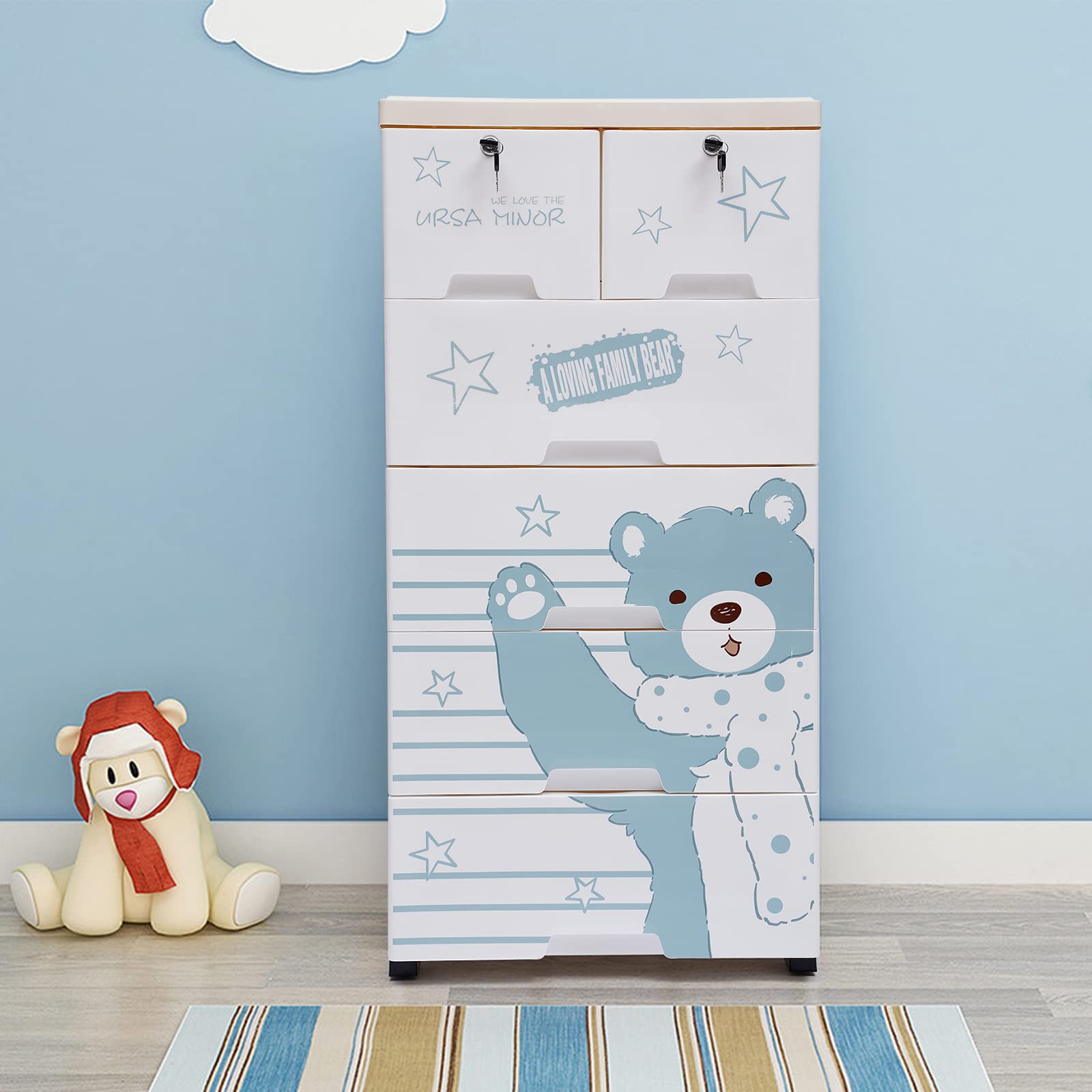 Gdrasuya10 Plastic Drawers Dresser Storage Cabinet with 6 Drawers,Closet Dresser Organizer,Stackable Vertical Clothes Storage for Hallway Entryway(Polar Bear Pattern)