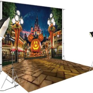 DHXXSC 10X10FT Halloween Pumpkin Backdrop Night Street Backdrop Travel Happy Halloween Party Vinyl Banner Birthday Party Decoration Background DH-122