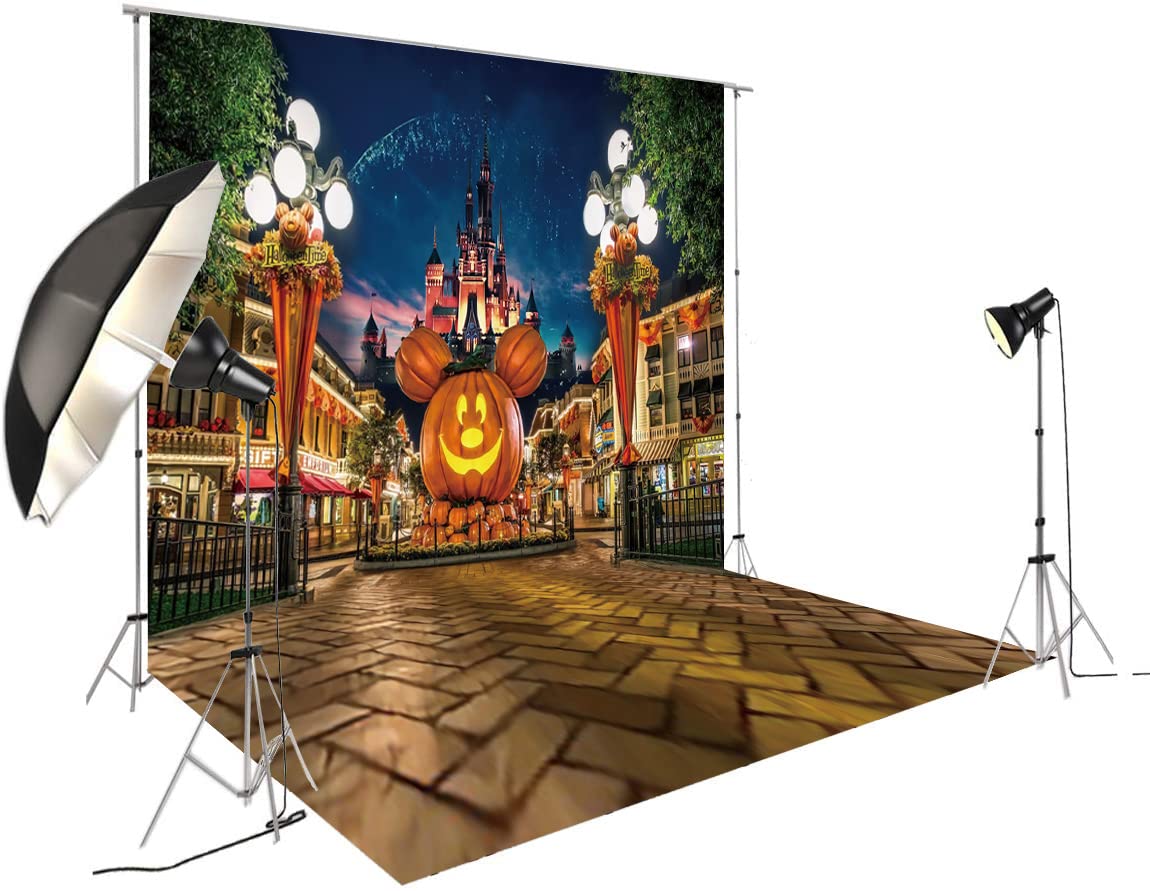 DHXXSC 10X10FT Halloween Pumpkin Backdrop Night Street Backdrop Travel Happy Halloween Party Vinyl Banner Birthday Party Decoration Background DH-122