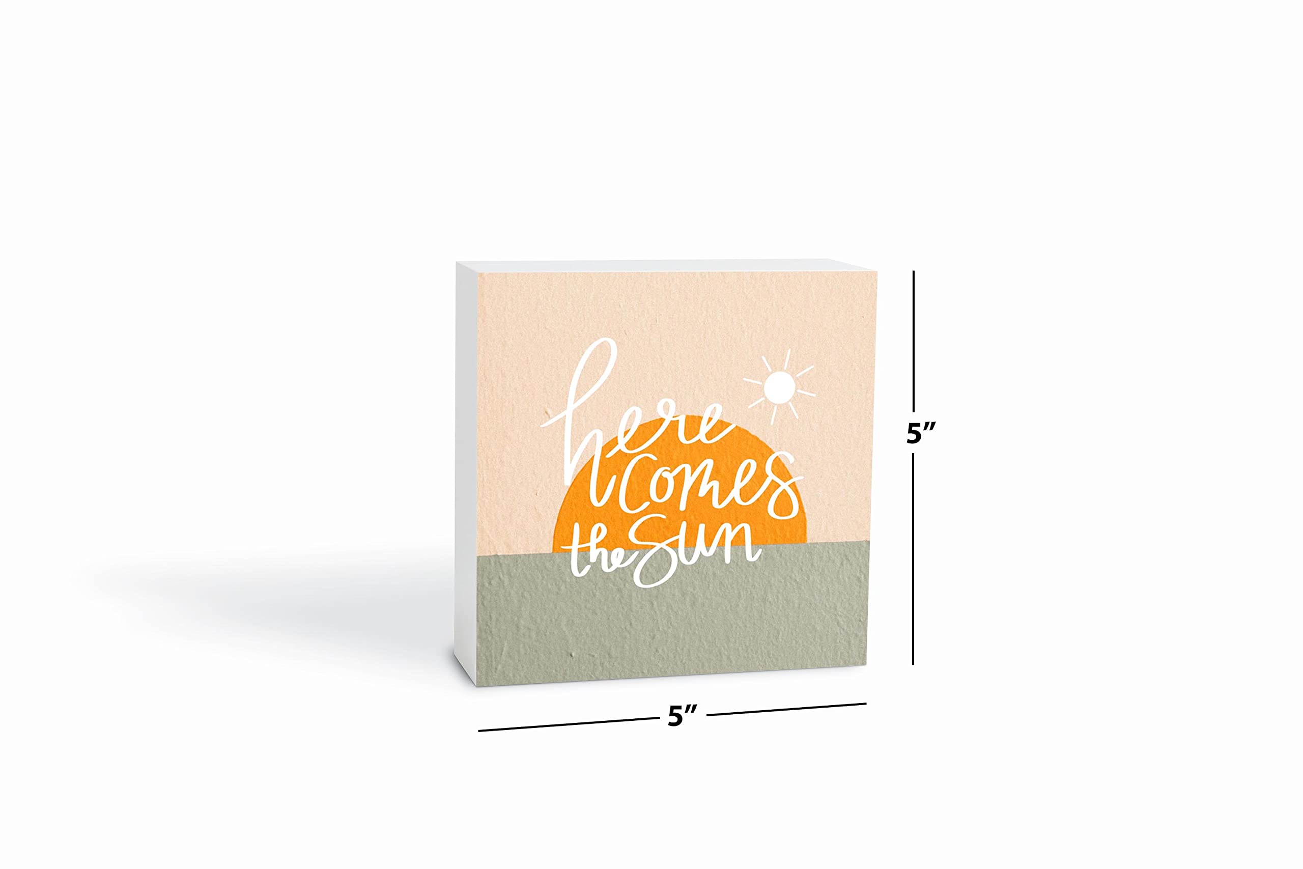 Here Comes the Sun Texture, JoyRide Home Decor Wood Block Sign, 5"x5" Freestanding, Shelf or Wall Displayed, Artist Designed Home Décor.