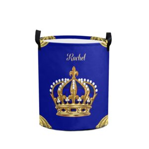 jewelry prince crown blue personalized laundry basket clothes hamper storage handle waterproof, custom collapsible large capacity , for bedroom bathroom toy decoration