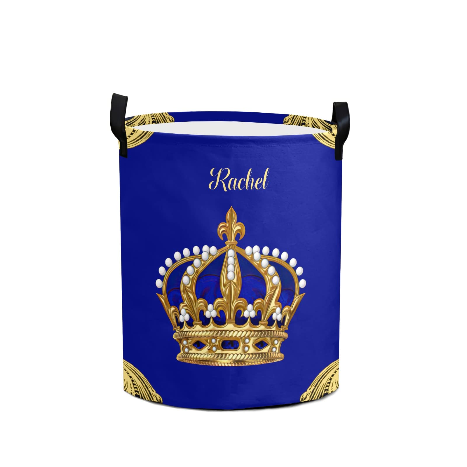 Jewelry Prince Crown Blue Personalized Laundry Basket Clothes Hamper Storage Handle Waterproof, Custom Collapsible Large Capacity , for Bedroom Bathroom Toy Decoration