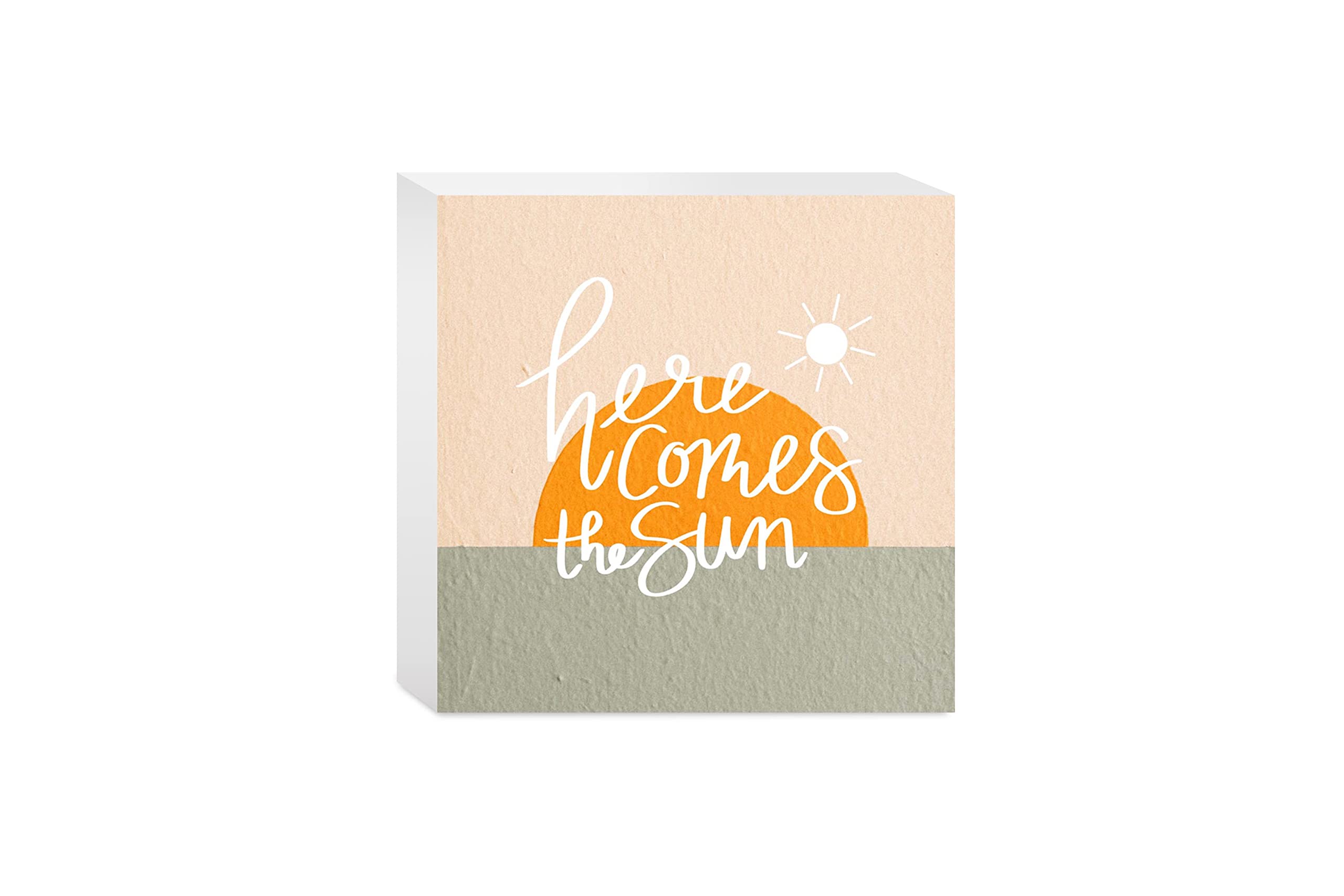 Here Comes the Sun Texture, JoyRide Home Decor Wood Block Sign, 5"x5" Freestanding, Shelf or Wall Displayed, Artist Designed Home Décor.