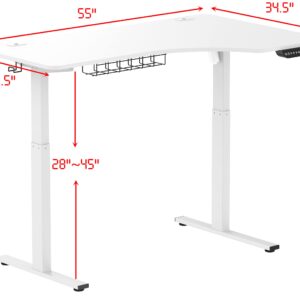 SHW 55-Inch L-Shaped Electric Height Adjustable L-Shaped Standing Desk with Right Facing Corner, White