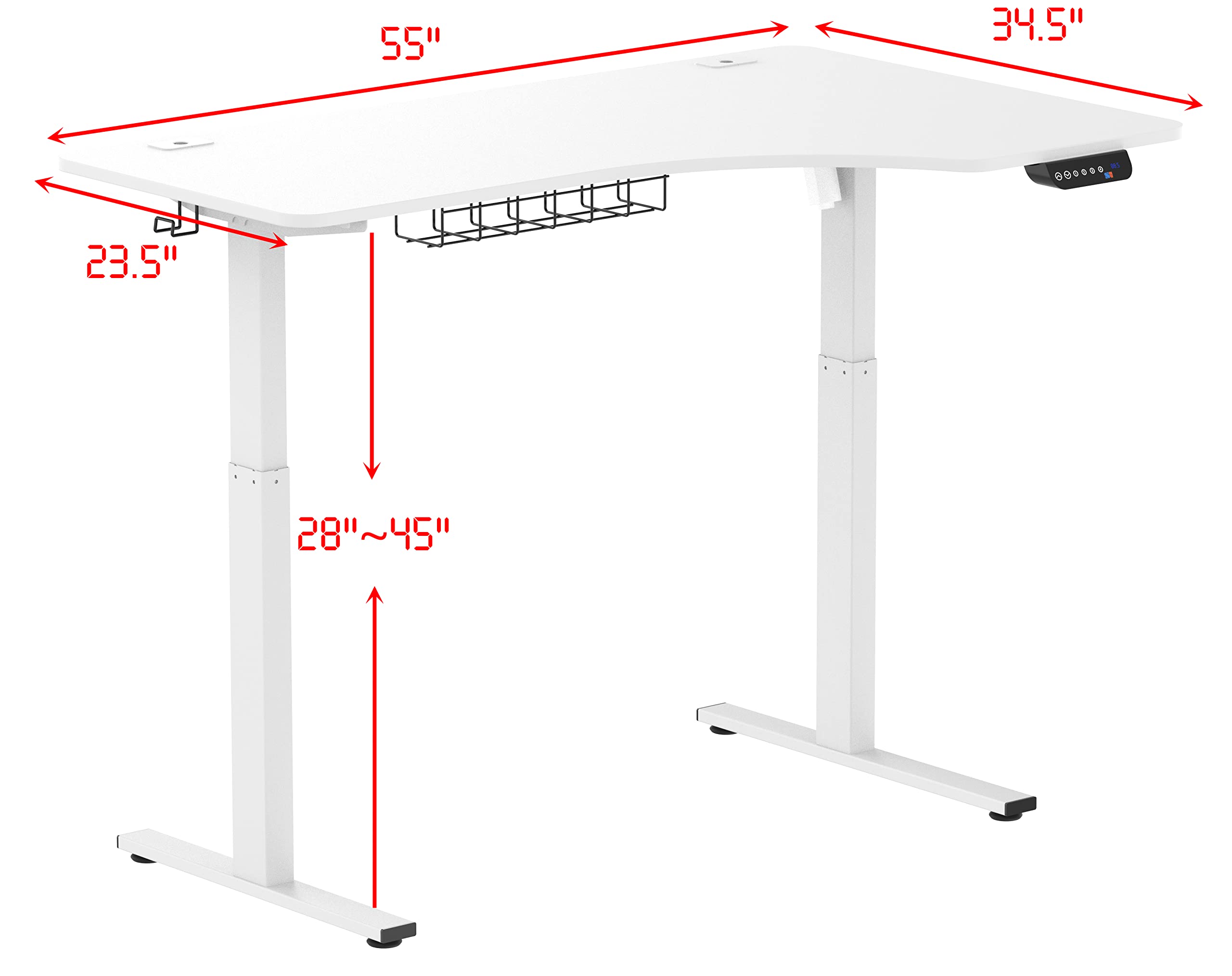 SHW 55-Inch L-Shaped Electric Height Adjustable L-Shaped Standing Desk with Right Facing Corner, White