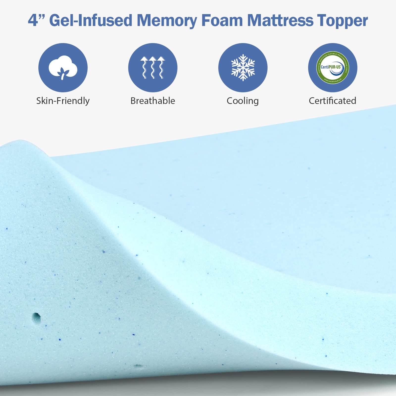 GOFLAME 4 Inch Memory Foam Mattress Topper King, Ventilated Gel-Infused Bed Mattress Topper, CertiPUR-US Certified, Comfort Body Support & Pressure Relieving