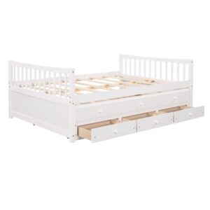 Harper & Bright Designs Full Size Daybed with Twin Size Trundle and 3 Storage Drawers, Wood Full Captain’s Bed with Trundle Bed, Full Platform Bed Great for Kids Guests Sleepovers (White)