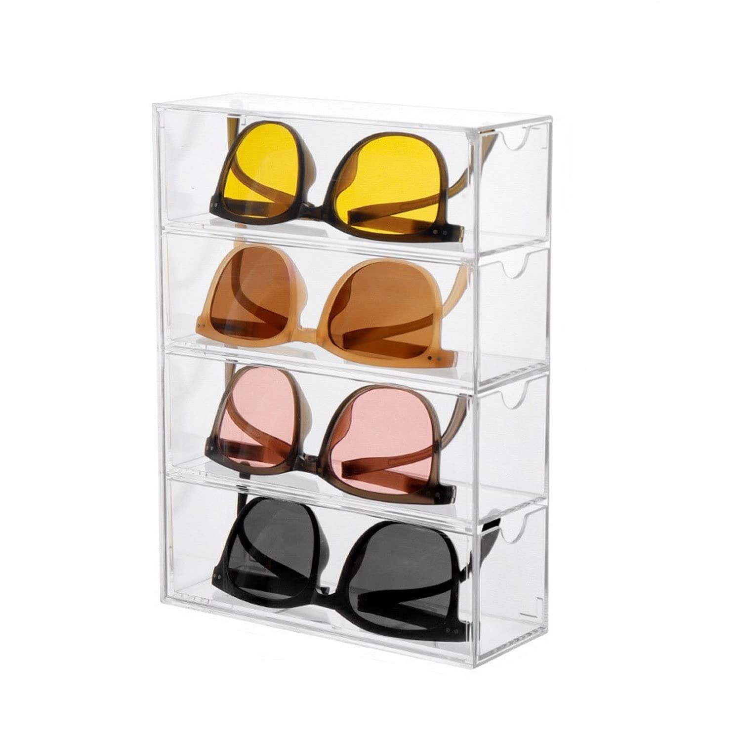 CLUQMEIK Acrylic Sunglasses Organizer with 4 Lid Drawer Organizer Rectang Supplies for Bathroom, Dorm, Desk, Countertop, Office (Transparent)