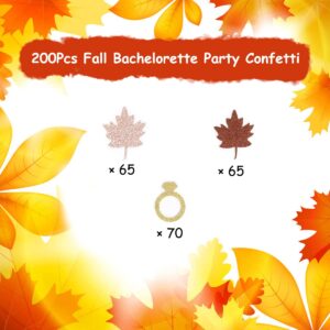 Fall Bachelorette Party Decorations, 200pcs Fall Maple Leaf Diamond Ring Confetti for Tables Glitter, Fall In Love Bridal Shower Decor Thanksgiving Autumn Engagement Wedding Party Supplies