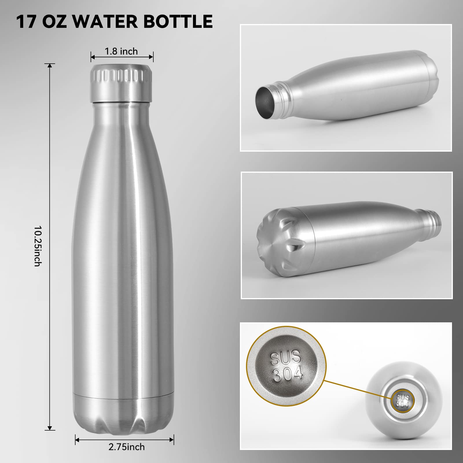 VEGOND 17oz Stainless Steel Water Bottles, Reusable Metal Sports Water Bottle Keeps Drink Hot and Cold, BPA Free Double Wall Vacuum Cola Shape Insulated Water Bottle for Camping Gym, 1 Pack