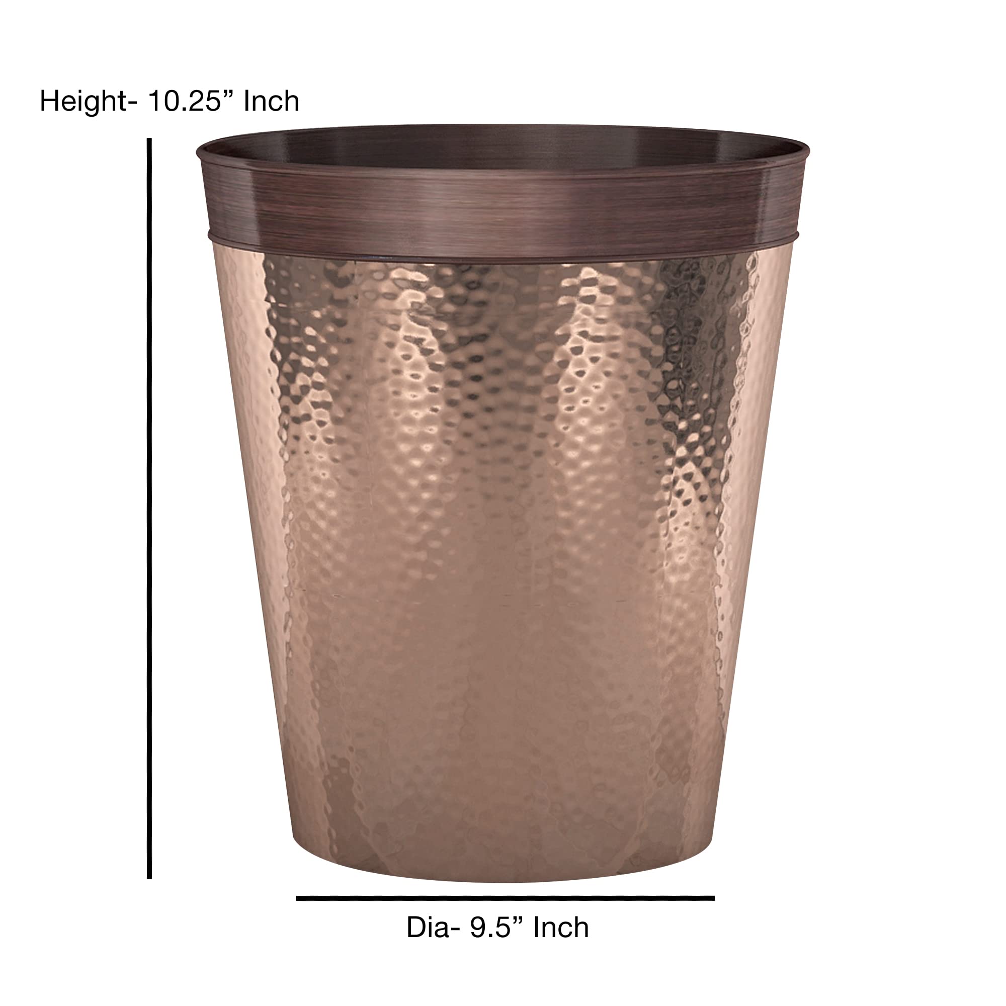 nu steel Set of 2 Round Metal Small 2.5 Gallon Recycle Trash Can Wastebasket, Garbage Container Bin for Bathrooms, Kitchen, Bedroom, Home Office - Durable Stainless Steel - Copper Band ORB Finish