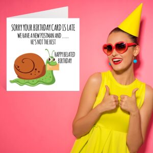 Funny Belated Birthday Cards for Men Women - Snail Mail - Late Birthday Card for Mom Dad Papa Brother Sister Son Daughter Grandma Grandpa, 5.7 Inch Greeting Cards, Joke Humor 30th 40th 50th Cards