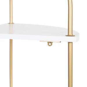 Kate and Laurel Walters Glam Wall Mounted Corner Shelf, 17 x 12 x 35, White and Gold, Decorative Three Tier Corner Wall Shelf for Storage and Display