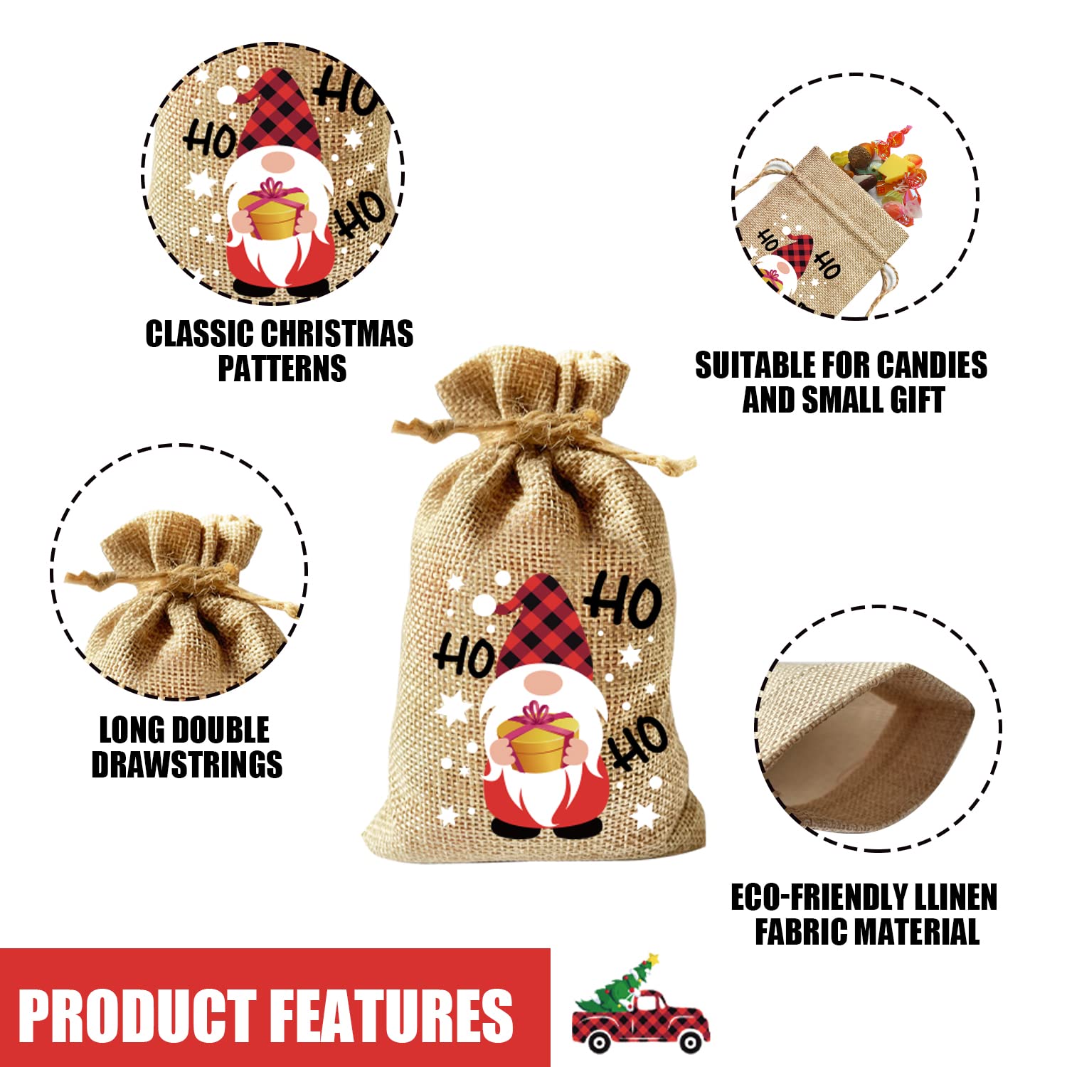 KIMOBER 36PCS Christmas Burlap Gift Bags,Jute Linen Treat Candy Bag with Double Drawstrings for Xmas Party Favor