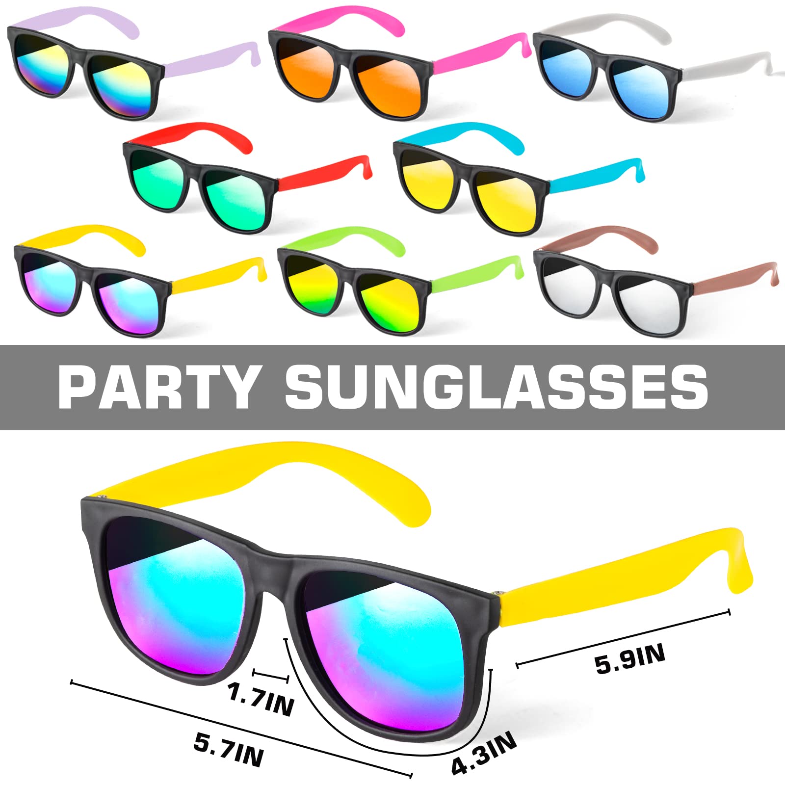 Sunglasses Bulk for Party favors, 48 Pack Neon Plastic Sunglasses with UV400 Protection, Great Gift for Birthday Supplies, Graduation, Summer Pool Beach Party favors, Goody Bag Filler for Boys Girls