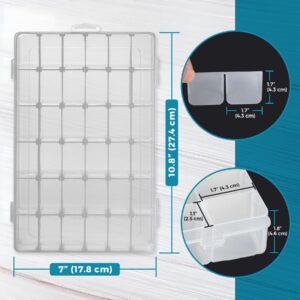 36 Grid Clear Plastic Organizer - Pack of 2- Bead Storage, Craft Organizer, DIY Small Parts Organizer, Jewelry Box, Fishing Tackle Box, Sewing, Nail Storage w/Adjustable Dividers & 5 Sticker Labels