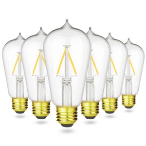 vintage led edison light bulb 25w equivalent, soft white 3000k, 200lm, 2 watt st19/st58 e26 decorative filament bulbs, dimmable, 6-pack