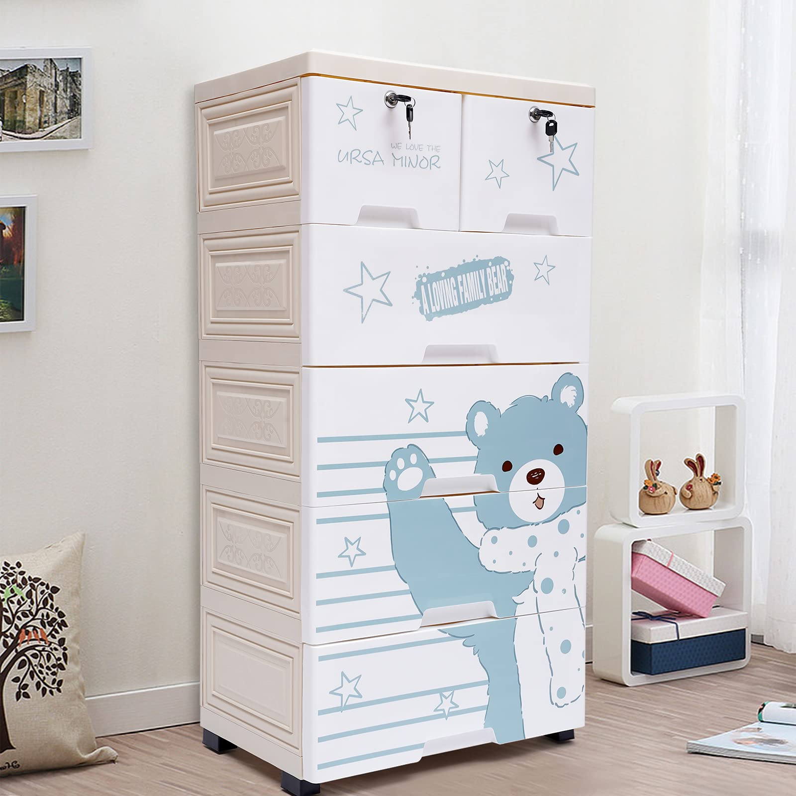 Gdrasuya10 Plastic Drawers Dresser Storage Cabinet with 6 Drawers,Closet Dresser Organizer,Stackable Vertical Clothes Storage for Hallway Entryway(Polar Bear Pattern)