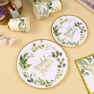 Bridal Shower Decorations Gold and Green Wedding Shower Plates and Napkins Party Supplies for Engagement Wedding the Bride-To-Be Bachelorette Party Favors, Serves 50 Guests