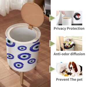 Small Trash Can with Lid for Bathroom Kitchen Office Diaper Blue Turkish evil eye seamless Greek evil eye Symbol protection Turkey Bedroom Garbage Trash Bin Dog Proof Waste Basket Cute Decorative