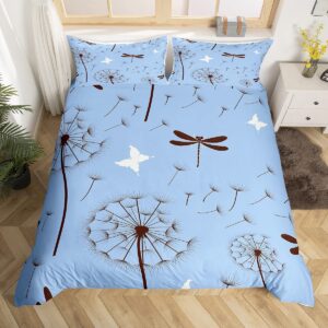 erosebridal dragonfly gifts for women,dandelion duvet cover butterfly dragonflies bedding set for lady girls flowers comforter cover botanical weed bed set rustic aesthetic animal room decor twin