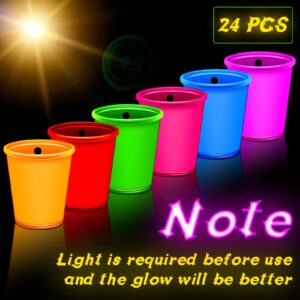 24 Pieces Shot Glass Necklaces Light Up Necklace Shot Glasses Glow in the Dark Neon Plastic Shot Necklace Cups on Beaded for Halloween Christmas Wedding Glowing Party Favor, 6 Colors