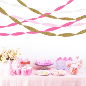 Streamers Bridal Shower Decorations,8 Rolls Rose Pink White Gold Crepe Paper Streamer for Bachelorette Party Wedding Shower Baby Shower Birthday Valentine's Day Decorations Party Supplies,82ft Long