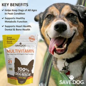 SAVE.DOG Chewable Dog Multivitamin - Dog Vitamins and Supplements – with Amino Acids and Antioxidants to Support Immunity Energy and Wellness - Dog Supplement with a Cause (60 Chews)