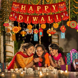 Happy Diwali Bunting Banner, Diwali Garland Decorations for Indian Festival of Lights Deepavali Themed Party Supplies