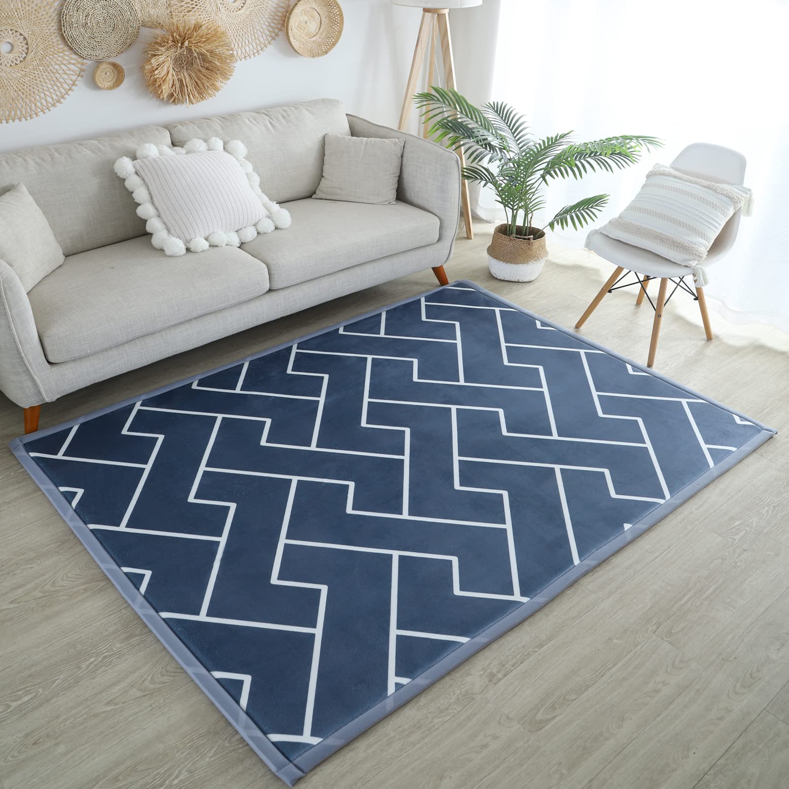 Loartee Geometric Stripe Area Rug - 1" Thick Modern Soft Carpet with High Density Memory Foam, 6'7"x7'10", Dark Gray