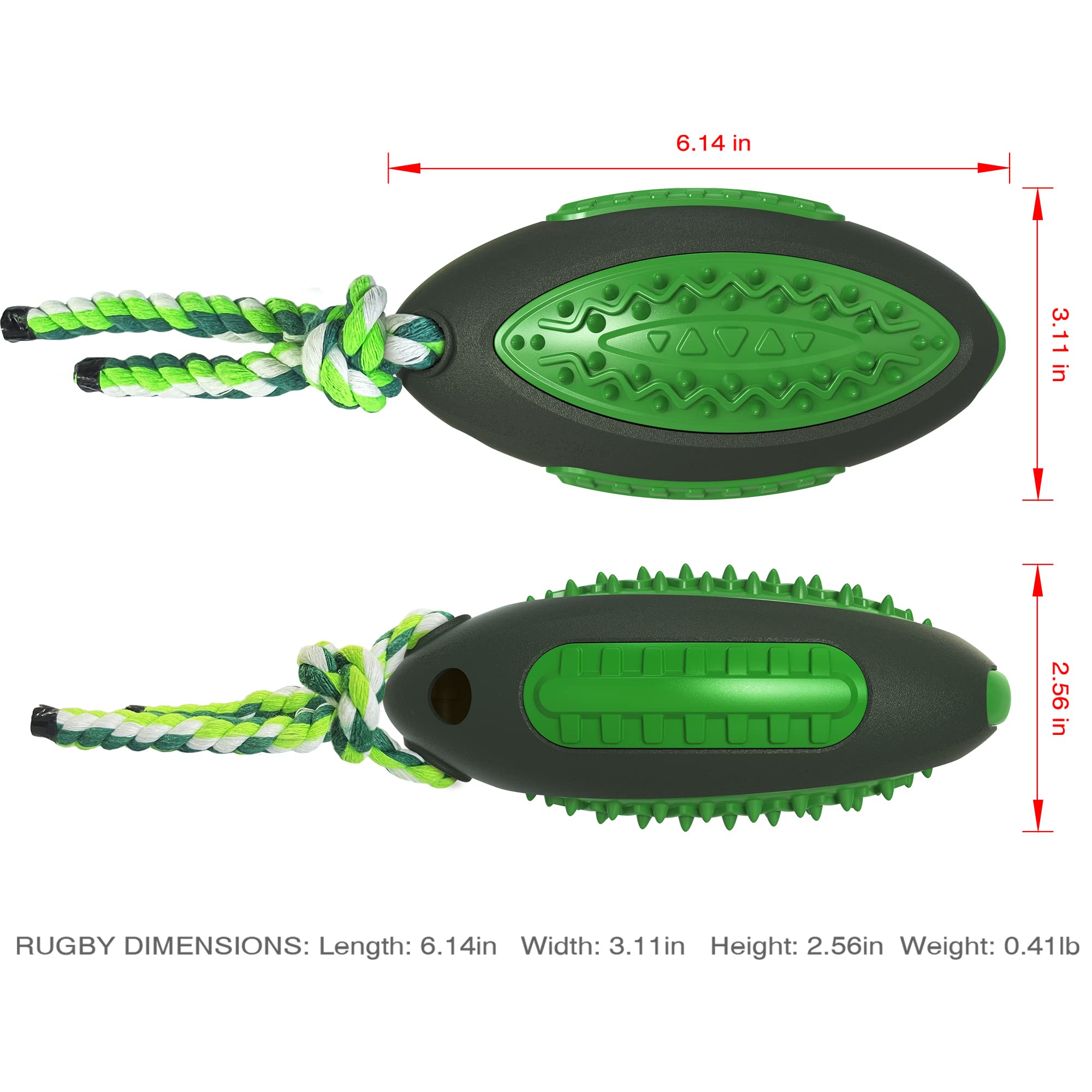 KAMHX Dog Teeth Clean Chewing Durable Football, for Small and Medium-Sized Dogs Missing Food, Human Dog Interaction, with Squeaky Durable Chewing Toys (Dark Green)