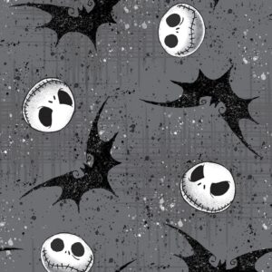 springs creative products nightmare before christmas fabric by the yard, jack with bats, 72947a620715, licensed quilting cotton bty, gray/black/white, 43 inches (72947-a620715)