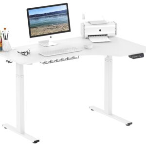 SHW 55-Inch L-Shaped Electric Height Adjustable L-Shaped Standing Desk with Right Facing Corner, White